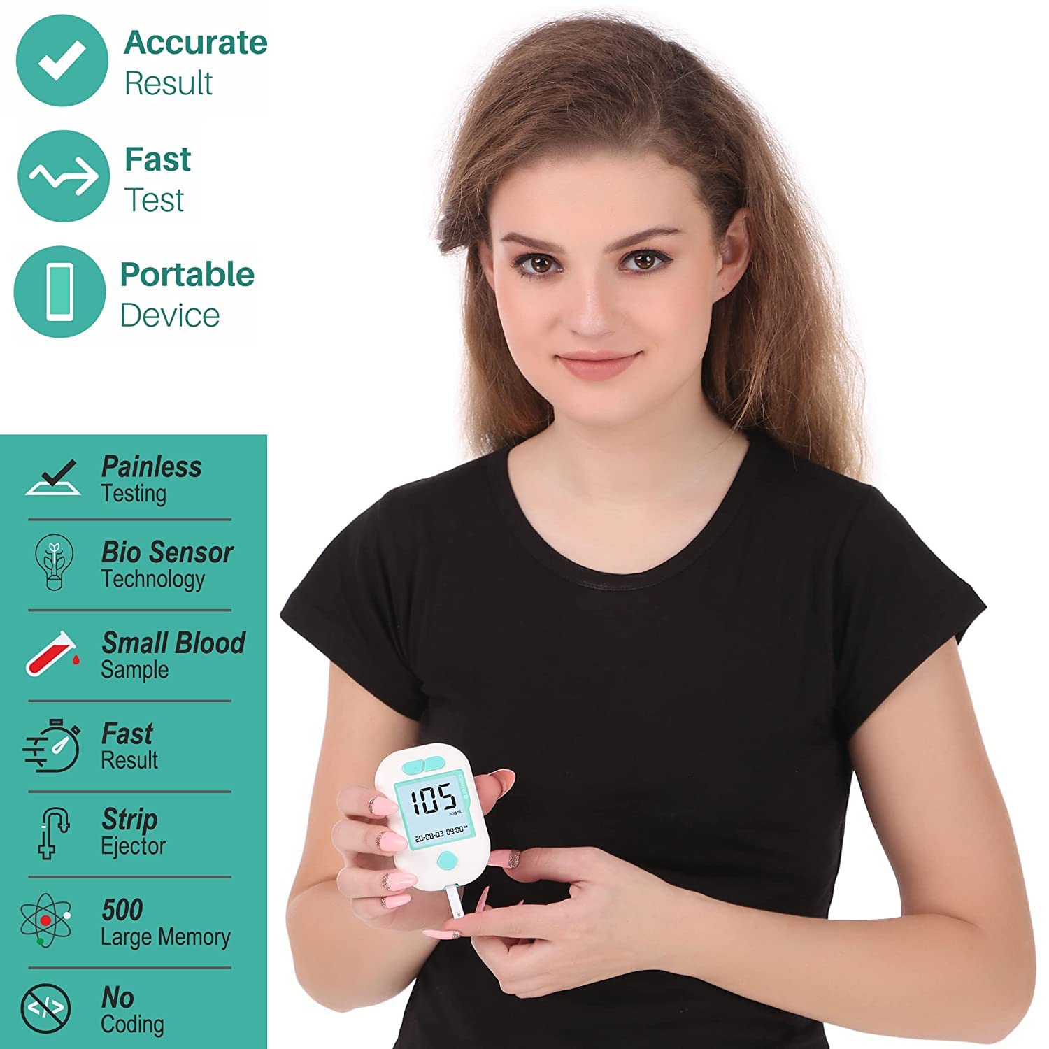 Control D Advanced Digital Diabetes Glucose Blood Sugar Testing Monitor with 50 Strips of Glucometer (White, Green) 1