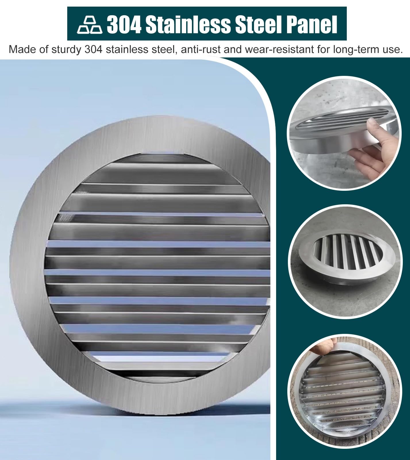 Rejilla de ventilación redonda para casas, cubierta de ventilación de pared de acero inoxidable con rejilla de malla, panel de acceso empotrado