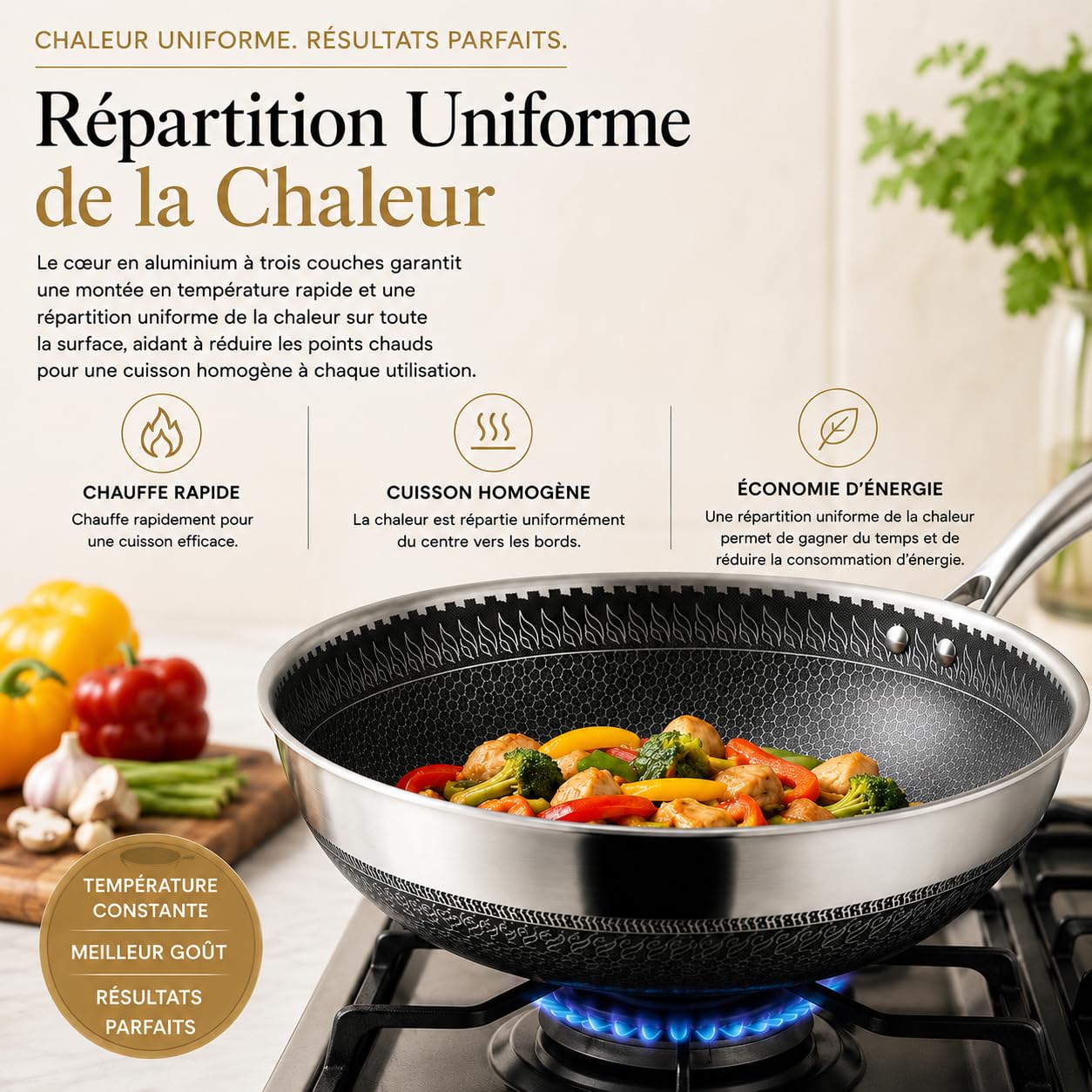 INTIGNIS Wok Hybride Premium 30 cm avec Couvercle en Verre – Acier Inoxydable, Anti-adhésif Sans PFOA, Compatible Induction, Passe au Four & Lave-Vaisselle, Poignée Stay-Cool