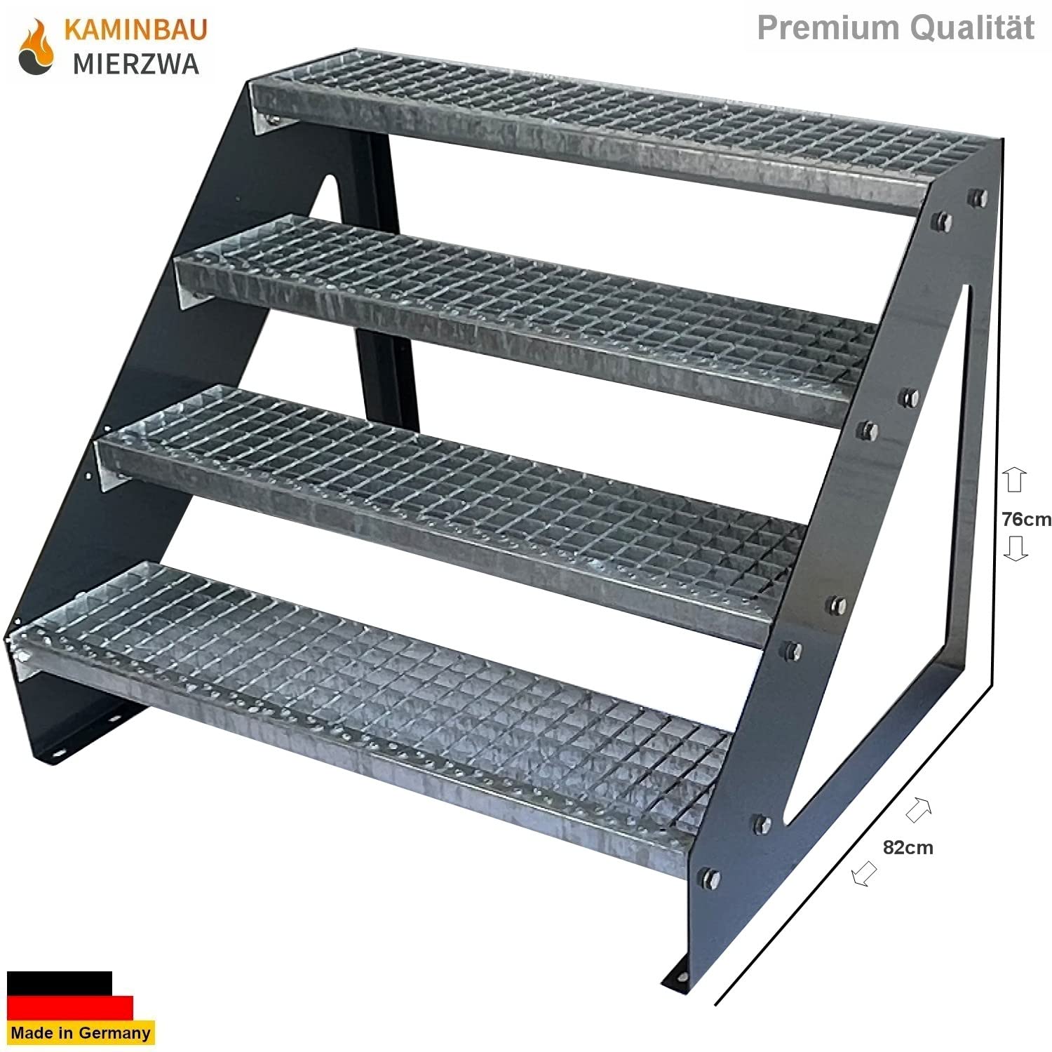 Scale con griglia in acciaio Premium 4 Gradini Scala autoportante Completamente zincata e Antracite Traversi verniciati a polvere - Dimensioni (L x L x H) 82cm x 80cm x 76cm