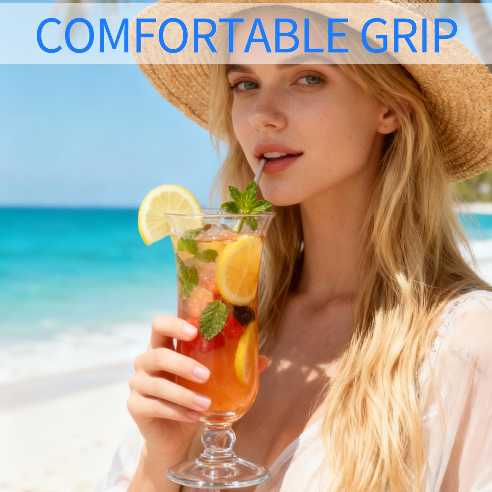 Cheardia 6 Stück Hurricane Glas, 383 ml Kunststoff Pina Colada Gläser Bruchfest Transparent Tulpe Trinkbecher für Säfte, Cocktails, Ganzkörperbier, tropische Getränke, Wasser, Getränke