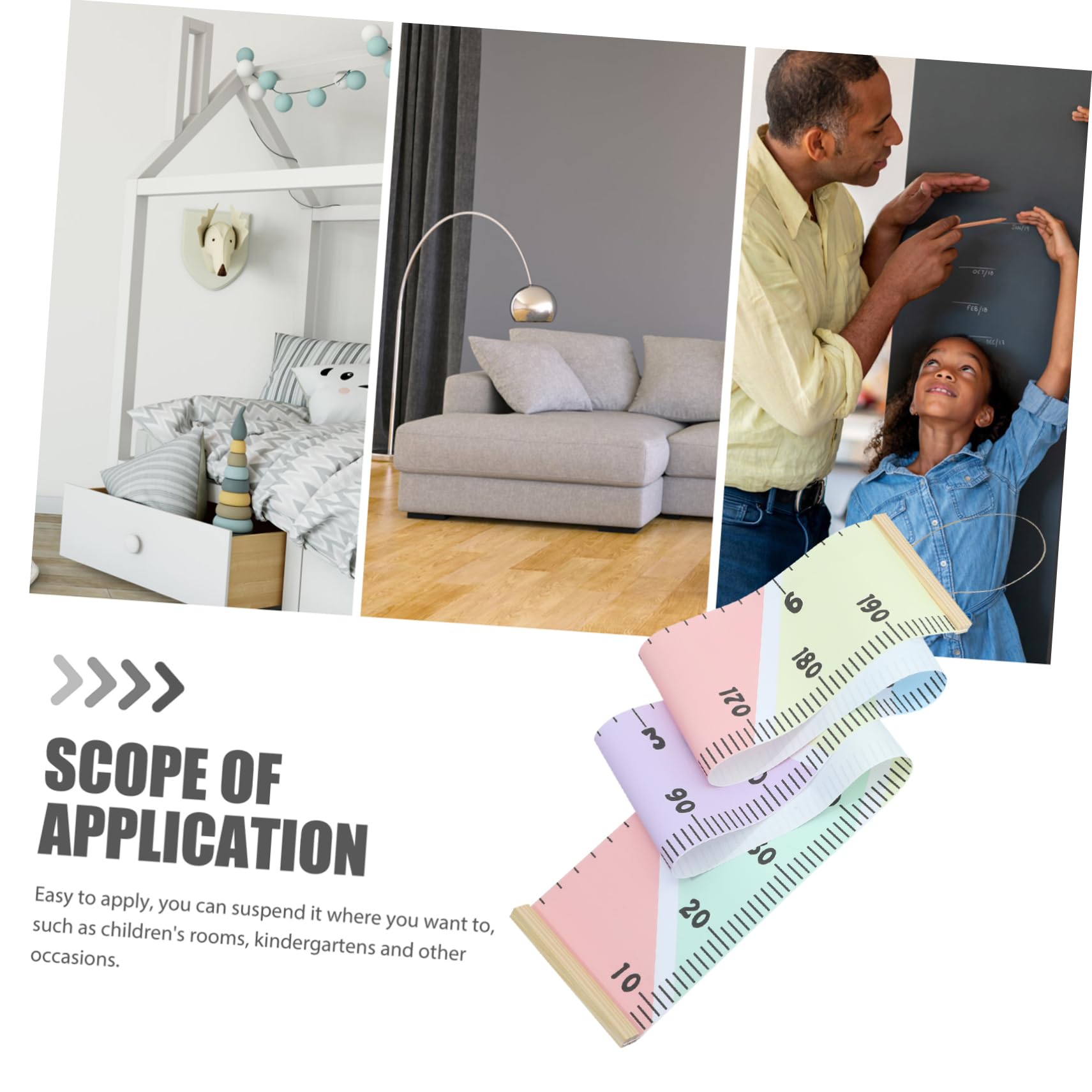 ABOOFAN Growth Chart Wall Decoration Removable Height Ruler for Stylish Measurement Chart with Lanyard for Nurseries Playrooms Macaron Color Design