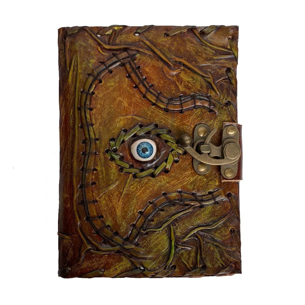 Hocus Pocus Book of Spells Leather Journal Grimoire Third Eye Vintage Deckle Edge Paper Book of Shadows Antique Spell Book Halloween Witch Notebook (5x7 Inch)