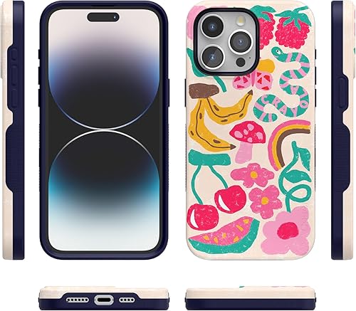 Vista 1372 de Casely Funda para iPhone 15 Pro Jardín Secreto Flores mixtas Funda atrevida Compatible con MagSafe y botón de acción Jardín Secreto Floral