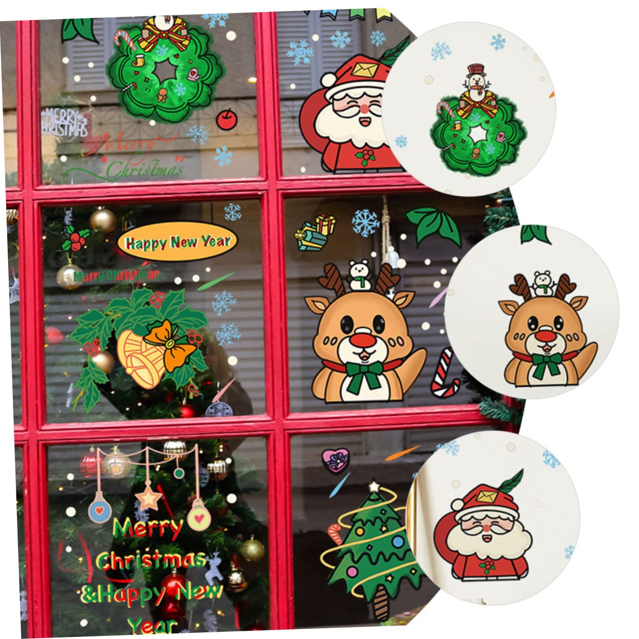 OSALADI 24pièces Autocollants Muraux De Décorations Auto-adhésives De Père Sapin Et Rennes Pour Fenêtres Et Décoration De Fête Xmas Amovible Et