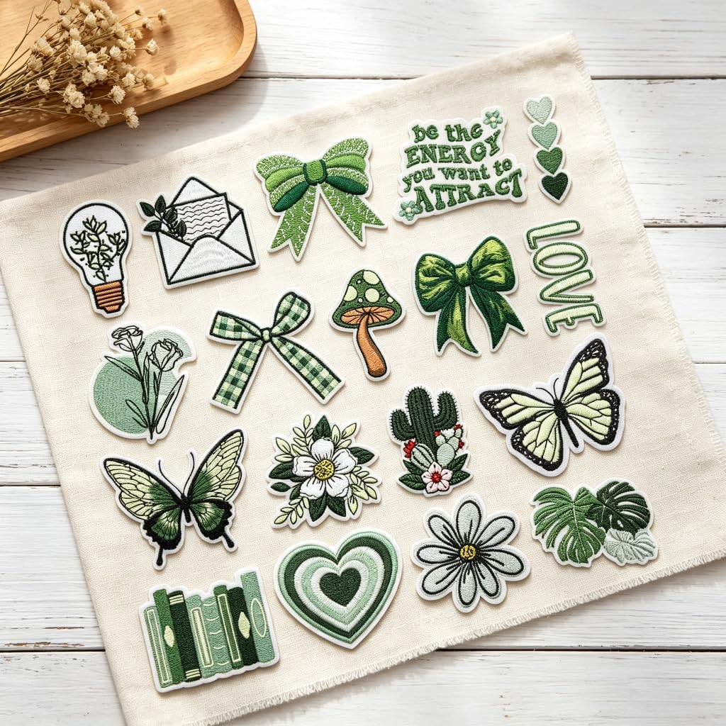 18Pcs Cute Green Iron on Patches Embroidered Applique for Clothes,Hat, Bag