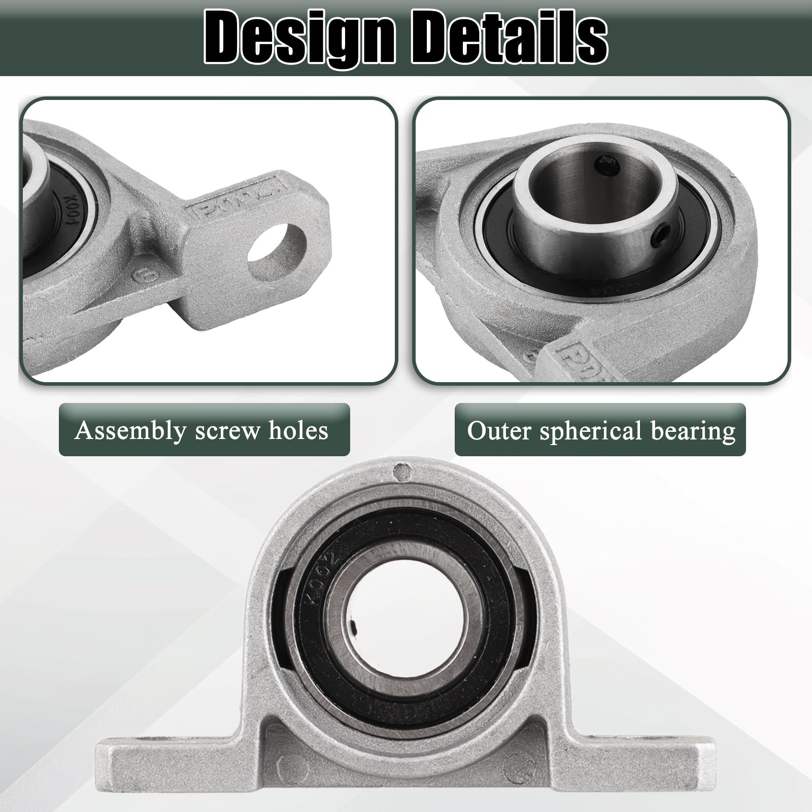 MIVIDE 8 Pcs Palier Roulement 20mm en Alliage de Aluminium, Roulement de Bloc d'Oreiller, Paliers à Semelle, KP004 Palier de Roulement pour Imprimante 3d, Roue de Brouette, Machine à Rouler