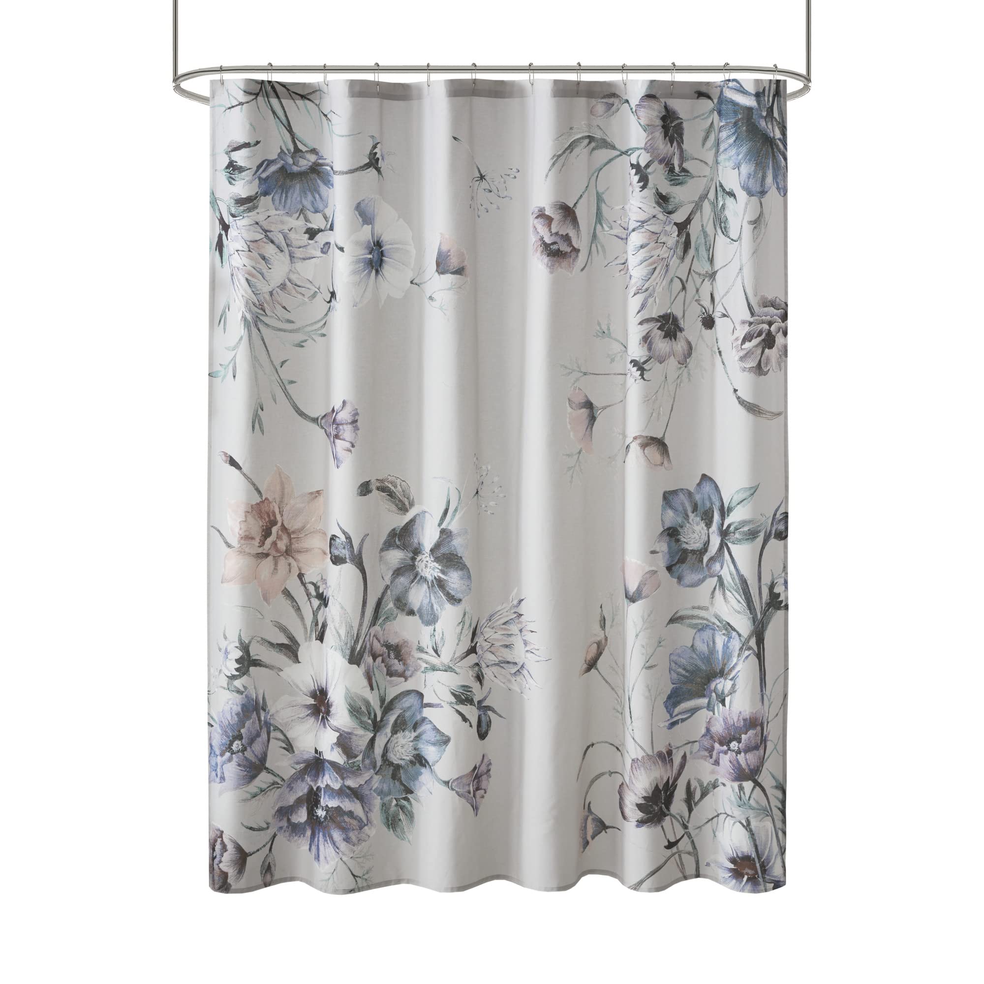 Madison Park Cassandra Cotton Percale Bathroom Shower, Printed Floral Design Modern Shabby Chic Privacy Bath Fabric Curtains - Image 4