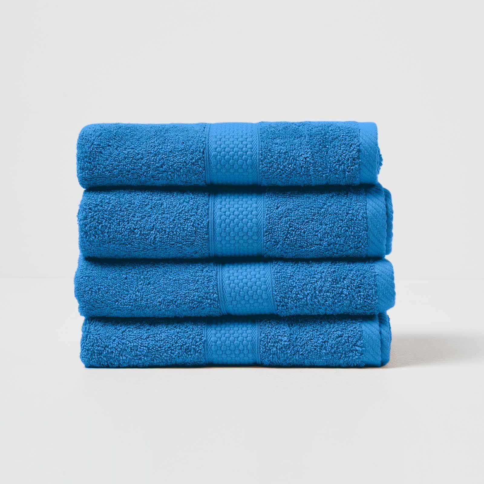 HOMESCAPES Cobalt Blue Turkish Cotton Set of 4 Hand Towels Super Soft Thick & Absorbent 500 GSM Towel Heavy Weight for everyday Luxury