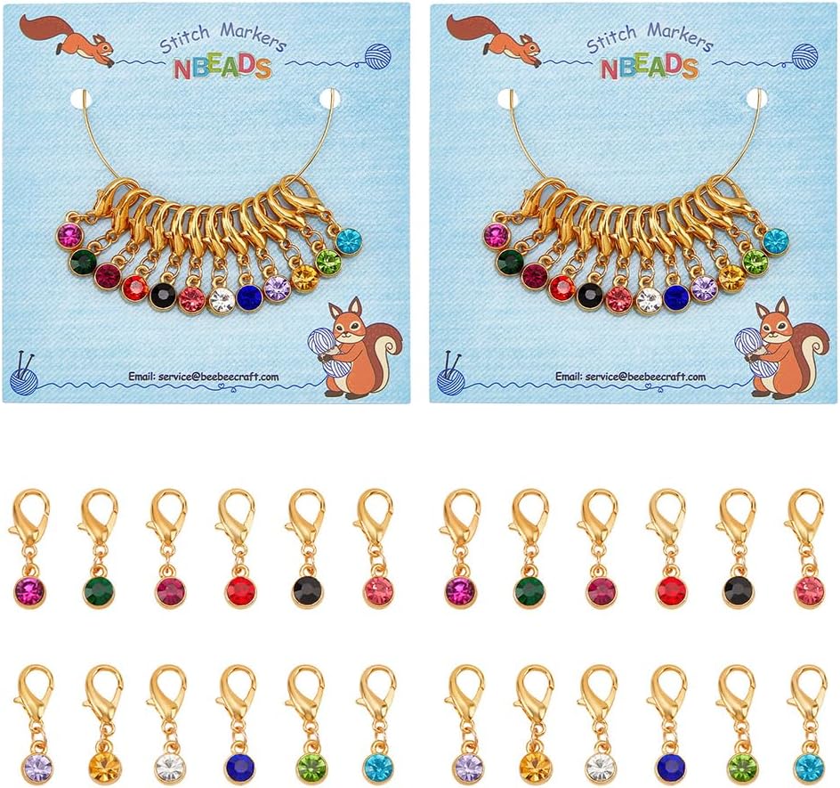 NBEADS 24 Pcs Birthstone Theme Stitch Markers, Alloy Crochet Charms Locking Marker for Knitting, Weaving, Sewing Accessories and Jewelry Making - Handmade Gift