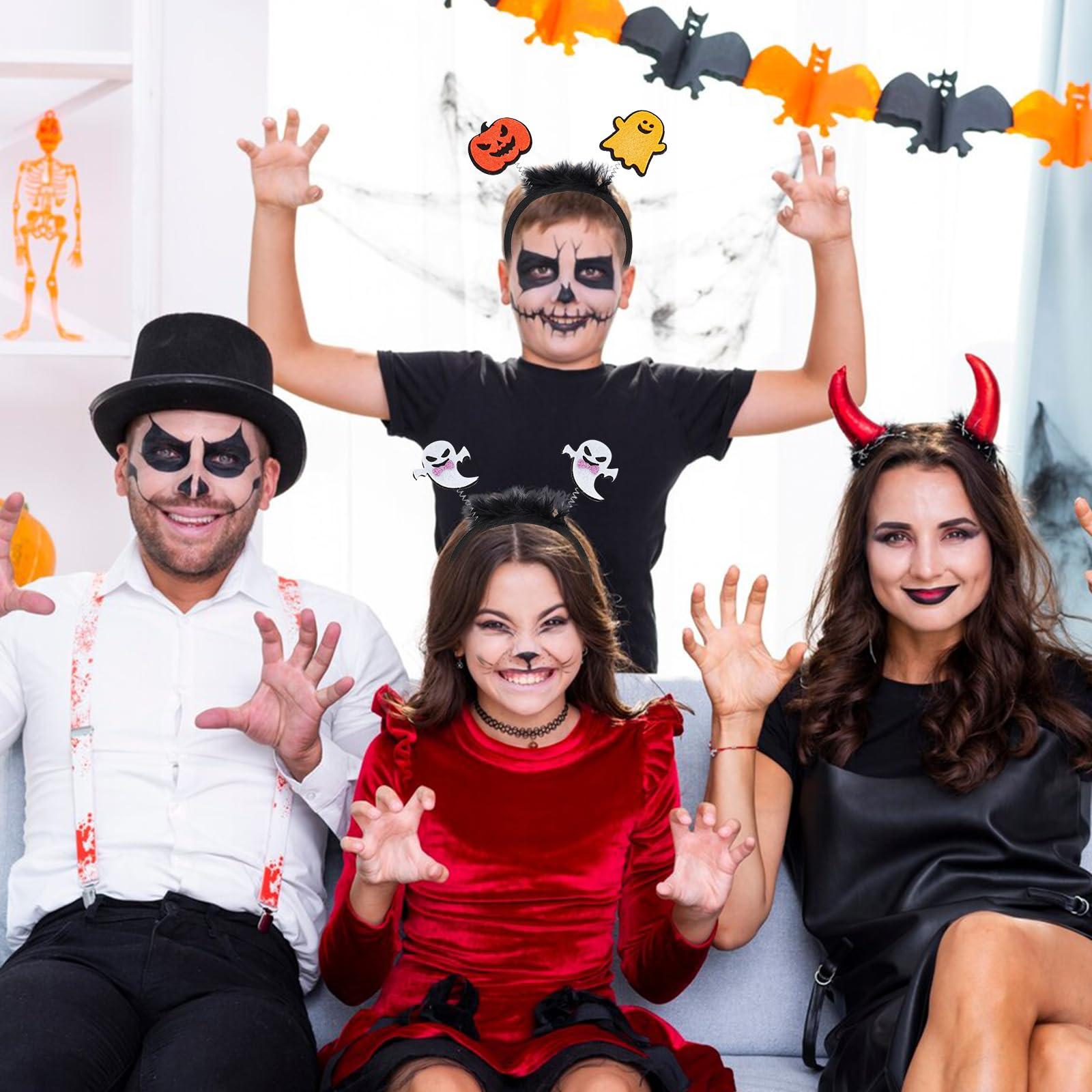 NICENEEDED 8 PCS Halloween Headbands, Spider Web Bat Witch Devil Hair Band Bat Pumpkin Hair Hoop - Image 4