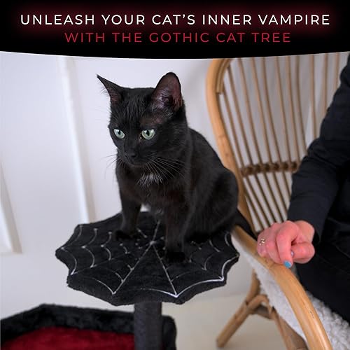 Miniatura 5 de Árbol gótico para gatos con cama de ataúd, torre gótica para gatos, árbol de gato ataúd con postes rascadores de sisal para gato de Halloween,