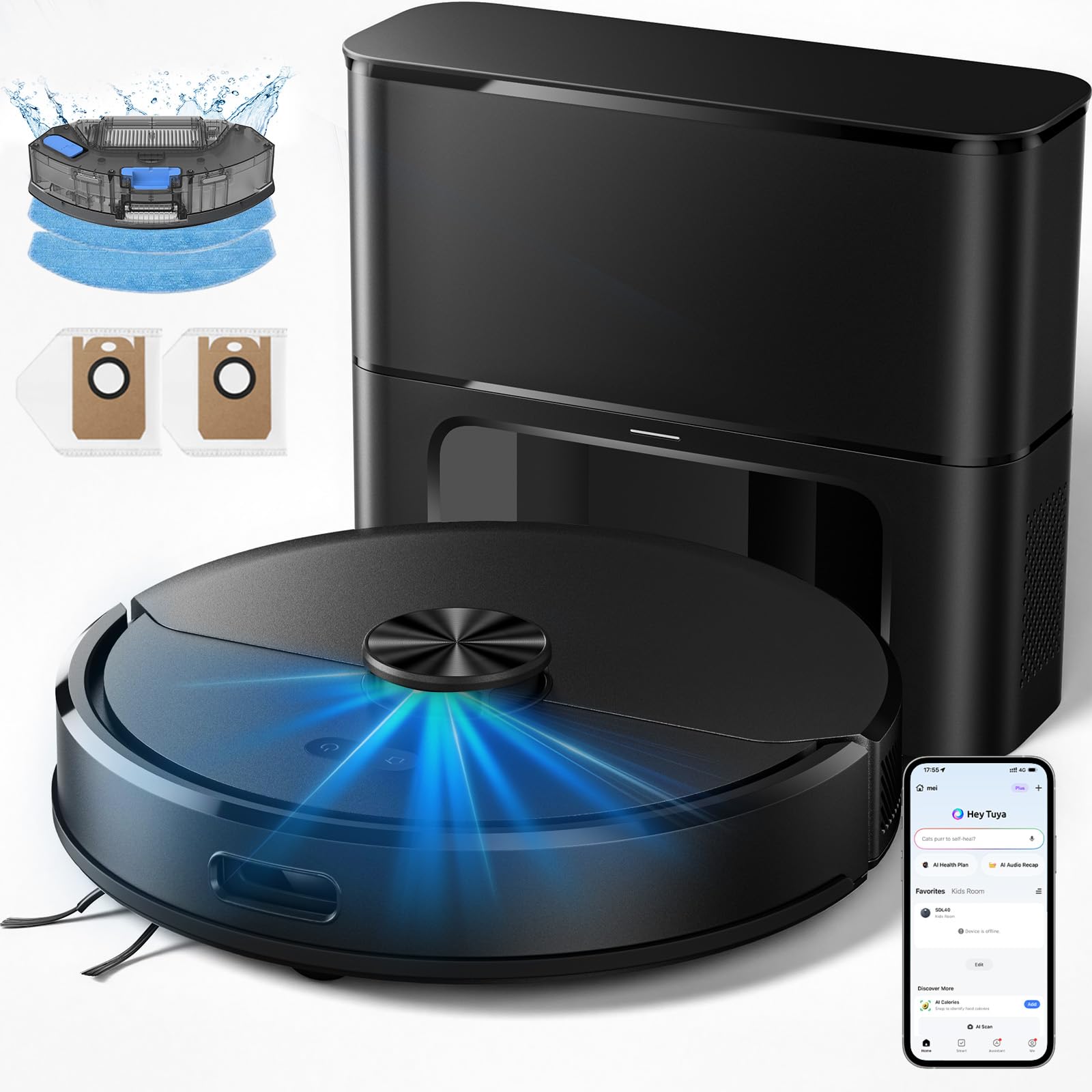 Kilgone Robot Vacuum and Mop Self-Emptying, 6000Pa No-Tangle Suction, LiDAR Multi-Floor Mapping, 90-Day Hands-Free, App, Alexa & Google Assistant for Pet Hair, Carpet & Hard Floor - 72% off