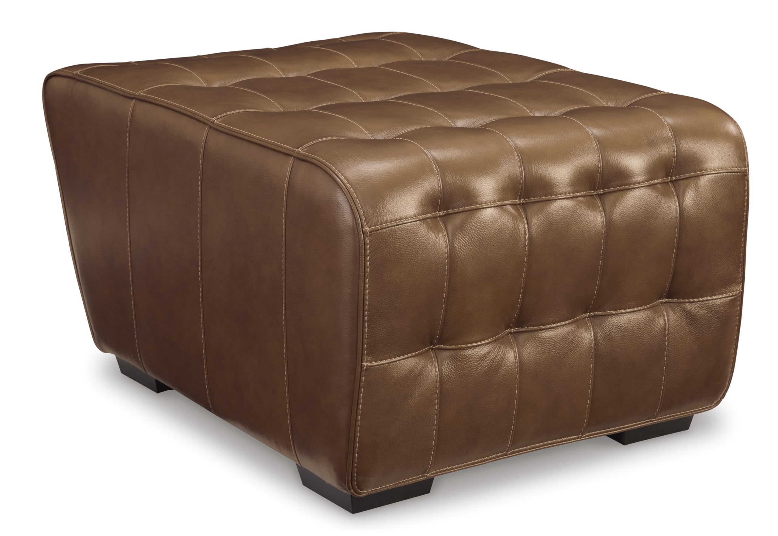 Signature Design by Ashley Temmpton Mid-Century Modern Tufted Leather Match Oversized Accent Ottoman, Dark Brown