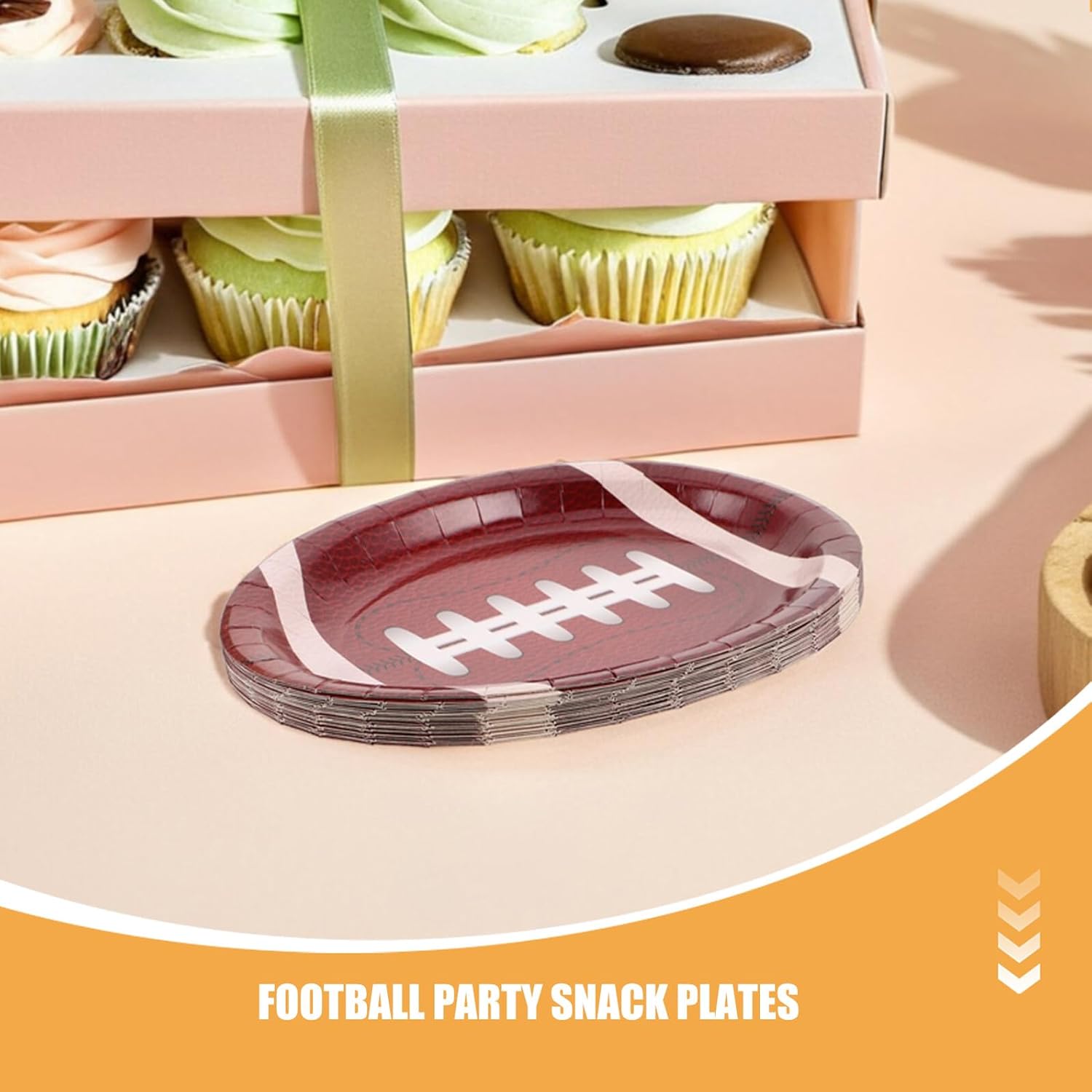 FOMIYES 50pcs Football Party Paper Plates Oval Football Snack Trays Disposable Food Serving Tray for Sports Events Birthday Game Day Tailgating