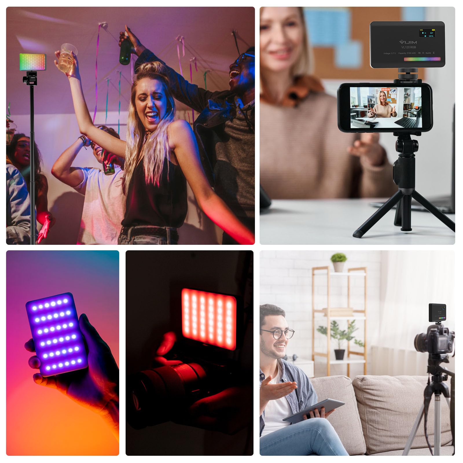 ULANZI VL120 Luce Video RGB, Luce Led Fotografia con Batteria da 3100mAh, Pannello Luce LED da Dimmerabile 2500K-9000K, CRI 95+ per Tiktok/Foto di Prodotti/videocamere DSLR, Fotografia