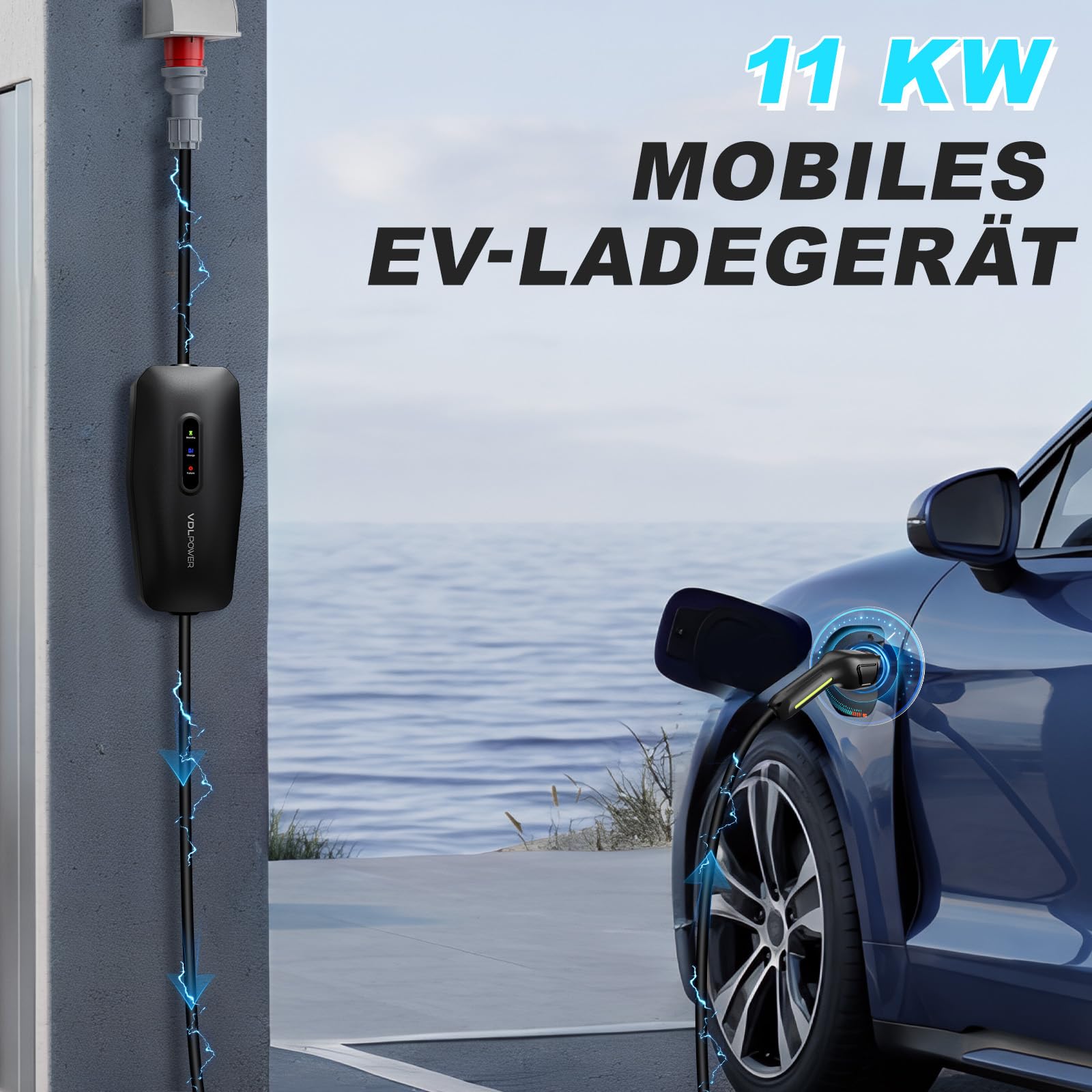 Mobile Wallbox 11kW 5m [3-phasig, 16A CEE] Typ 2 Ladekabel EV-Ladegerät