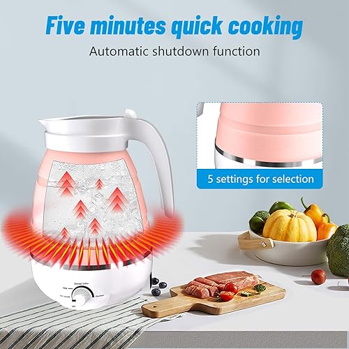 Miniatura 10 de Hervidor eléctrico plegable de 20.3 fl oz para agua hirviendo, hervidor de agua caliente de silicona de 110 V con 2 tazas, hervidor eléctrico