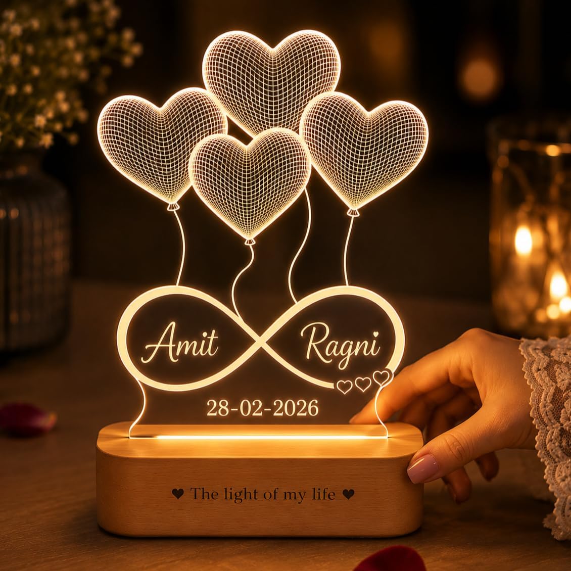 ZOCI VOCI Anniversary Gift for Wife - 3D Illusion Heart Lamp |Engraved Night Lamps Personalized Gifts for Wedding Customized Gifts for Couple |Marriage Gifts (3D Illusion - Medium) LED, Acrylic, Clear-image-23