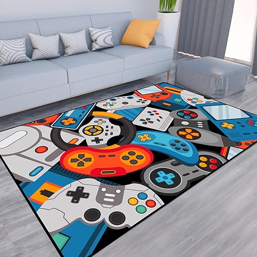 Alfombra de juego para adolescentes y niños con decoración de controlador de juego, alfombras de juegos 3D para dormitorio de niños, sala de estar,