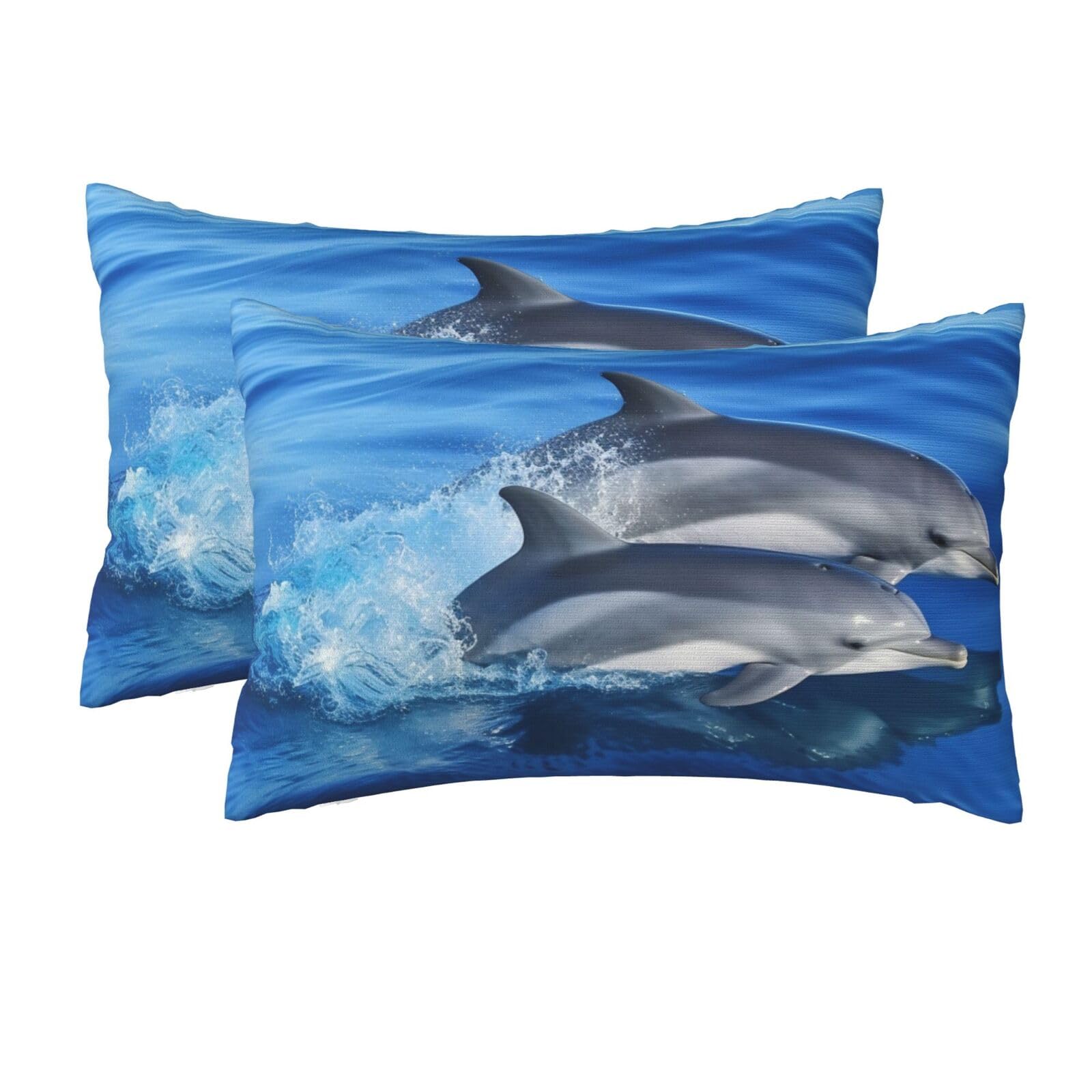 2 Pack Queen Pillow Cases with Hidden Zipper, Soft Breathable Pillow Covers for Hair and Skin, Dolphin Family Pillowcases 20"x30" Bed Pillow Protectors Cover for Sleeping Gifts