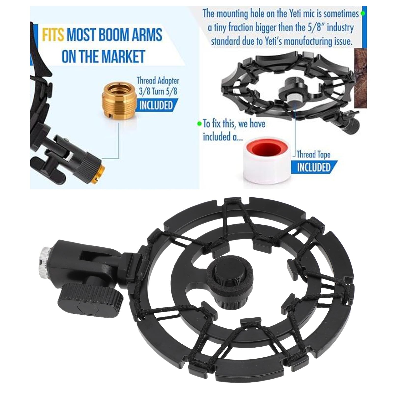 Microphone Shock Mount for Blue Microphone, Aluminum Alloy Anti Vibration Shockmount Replacement, Mic Clip Holder Mount Vibration Reduction Bracket