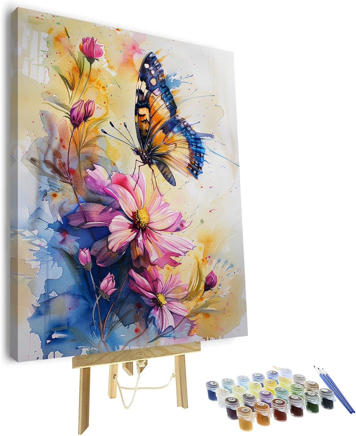 Colorful Butterfly Adult Paint by Numbers Flowers Paint by Numbers Butterfly on Flowers DIY Paint by Numbers for Adults Oil Painting with Brushes and Pigment Draw Home Wall Decoration 16x20 Inch