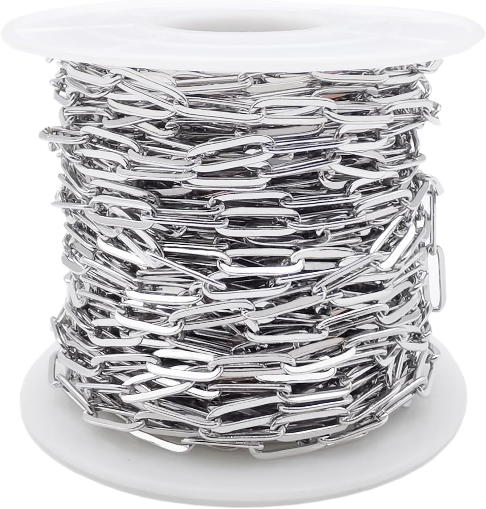 Amazon.com: 33 Feet Stainless Steel Paperclip Chains Roll Bulk Necklace ...