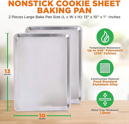 Miniatura 2 de NutriChef Hojas antiadherentes para hornear, bandeja de aluminio para hornear, bandejas antiadherentes para hornear de cocina de calidad profesional