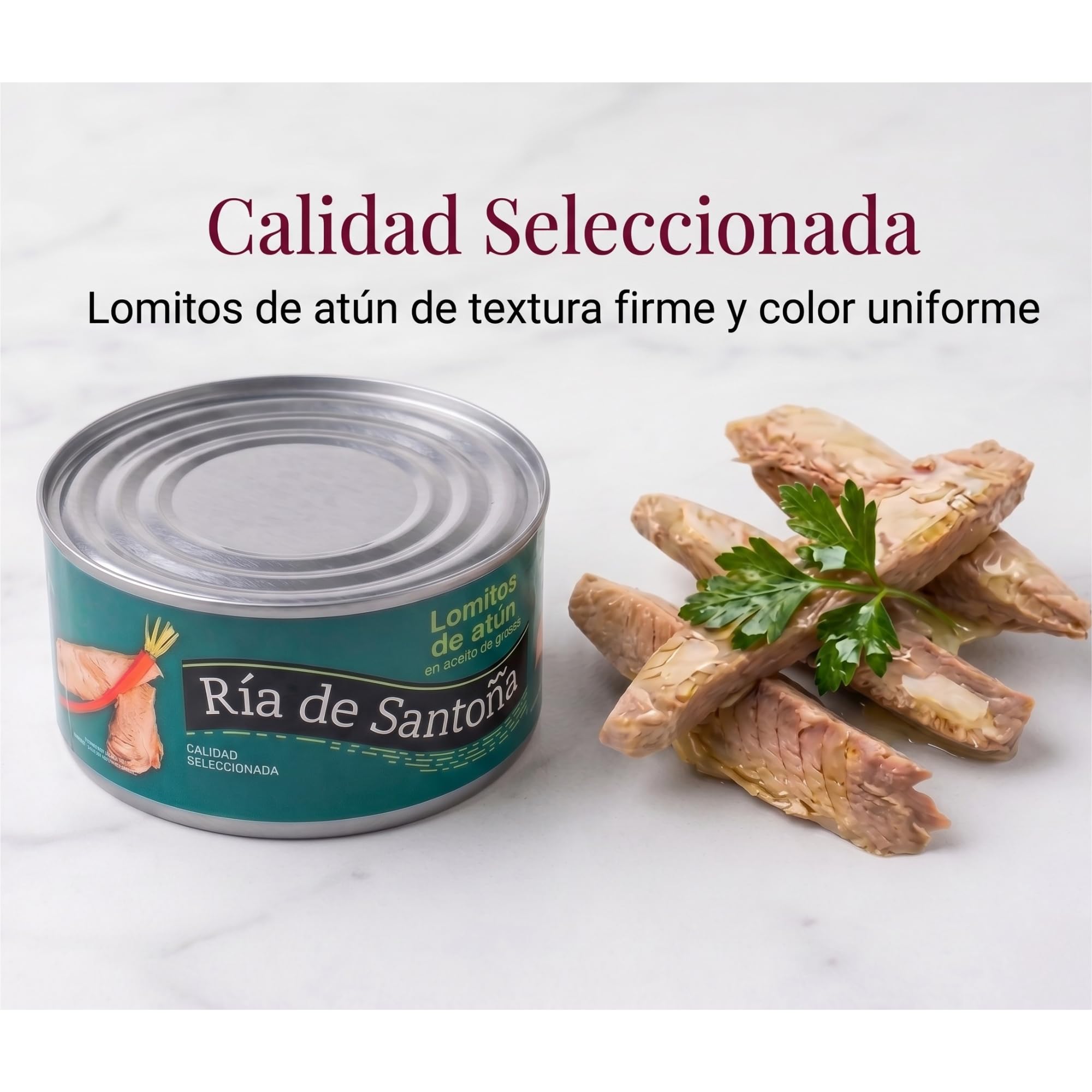 Lomitos de Atún Aceite de Girasol Ría de Santoña Calidad Seleccionada 900g | 600g escurrido, gran formato, piezas seleccionadas, sin carbohidratos, tapas, ensaladas, hostelería, gourmet, aperitivo