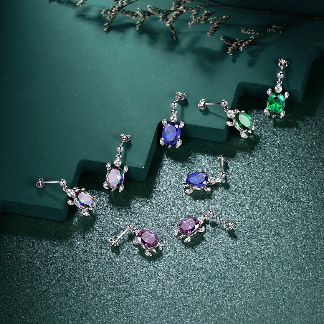 Hipunk Turtle Jewelry 925 Sterling Silver Women Animal Sea Turtle Birthstone Necklace/Earring/Ring/Bracelet Sets Birthday Jewellery