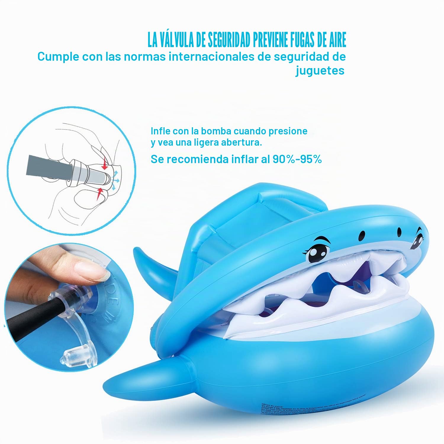 Flotador para Bebé Piscina Tiburón Tabla Hinchable con Inflable Toldo,Barco Inflable Flotador para 6-37 Meses Niños