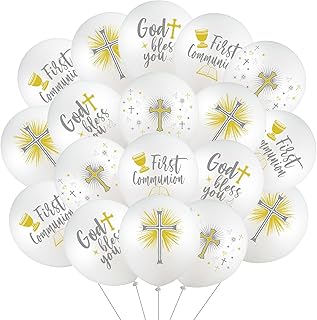 48 Pieces Cross Doves Latex Balloons Chalice Latex Balloons 12 Inch Baptism Latex Balloons God Bless You First Communion D...