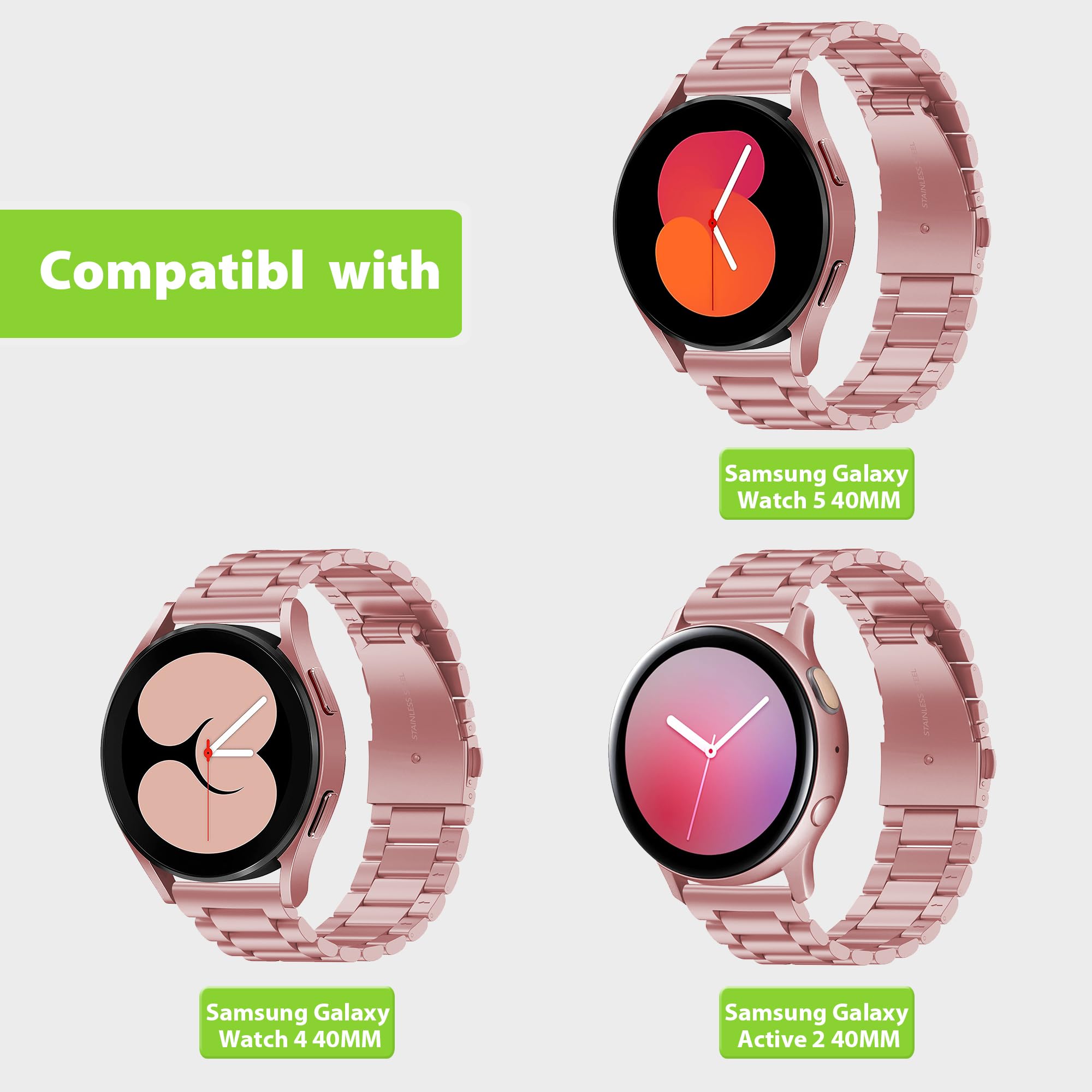 SUNDAREE Compatibile con Cinturino Samsung Galaxy Watch 5 40MM/Watch 4 40MM/Active 2 40MM/Garmin Venu/AMAZFIT GTS 4/TicWatch E3/ScanWatch 42mm,20MM Rosa Donna Metallo Acciaio Orologio Ricambio Band