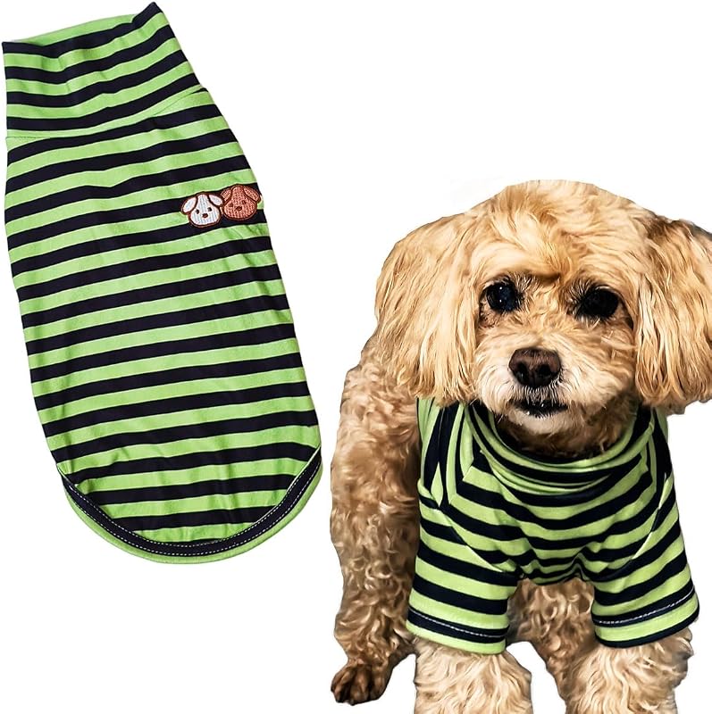 Camisa de Gola Alta Listrada para Cães e Gatos IMDOUBLEDOU Verde, Tamanho Médio