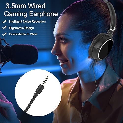 Miniatura 7 de Erhigher Auriculares con cable sobre la oreja, reducción de ruido inteligente ergonómica, sonido claro, juego de música, llamadas de juego de 0.138