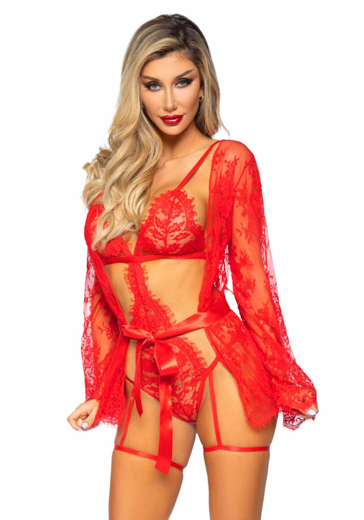 LEG AVENUE 3 Ligueros con Tanga para Mujer, con Tirantes Ajustables, Color Rojo, Talla M