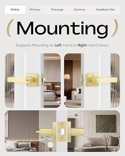 Miniatura 4 de Leydebong Paquete de 4 palancas de bloqueo de entrada resistentes, mango dorado, con llave igualcombo de entrada, reversible para izquierda o derecha