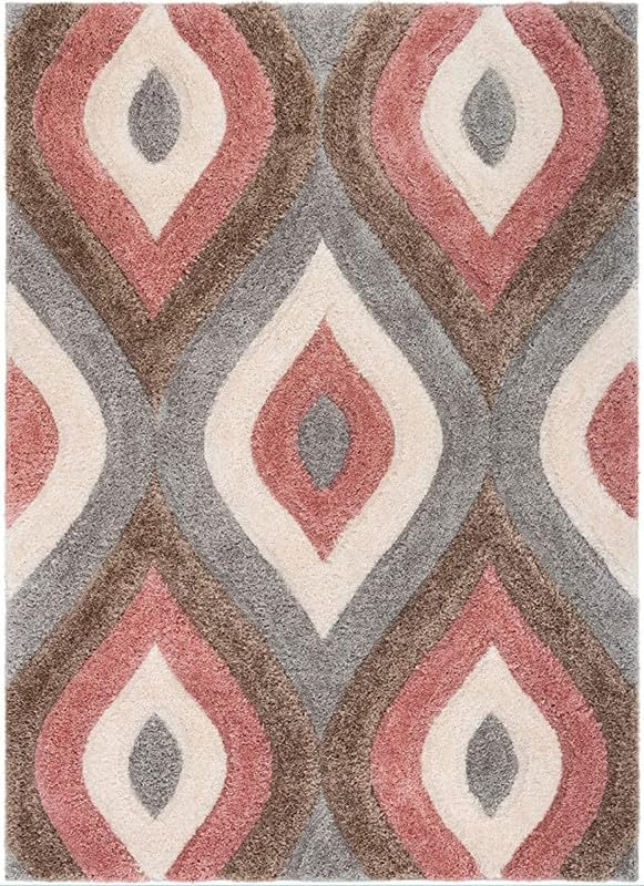Image of Shaggy Rug for Bedroom Living Room 3X5 FEET Fluffy Plush Area Carpet with Non Slip Backing, Modern Cozy Floor Rug for Home Decor and Comfort (Pink /Grey /Ivory)
