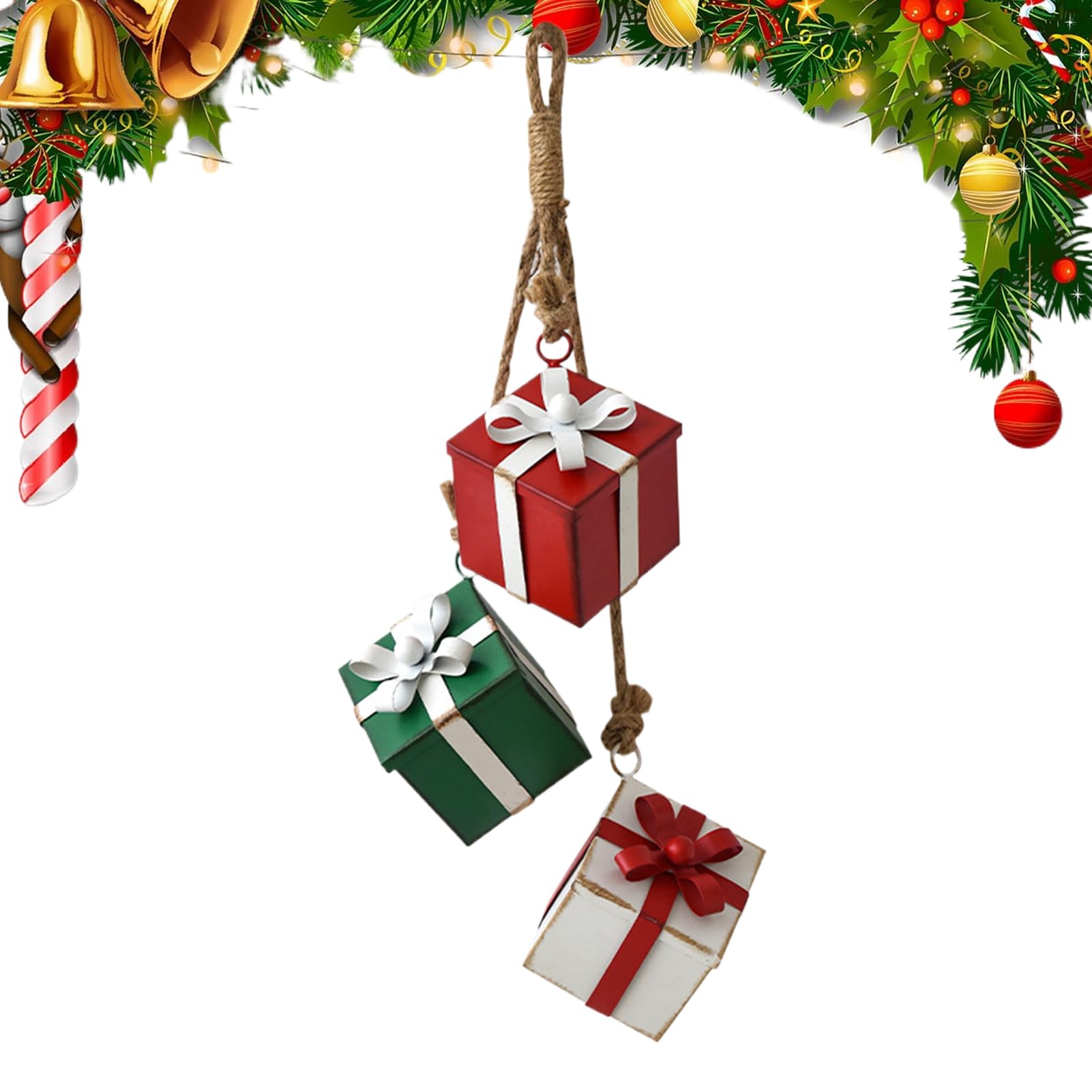 Boîte en métal vert et blanc de Noël pour embellir votre balcon