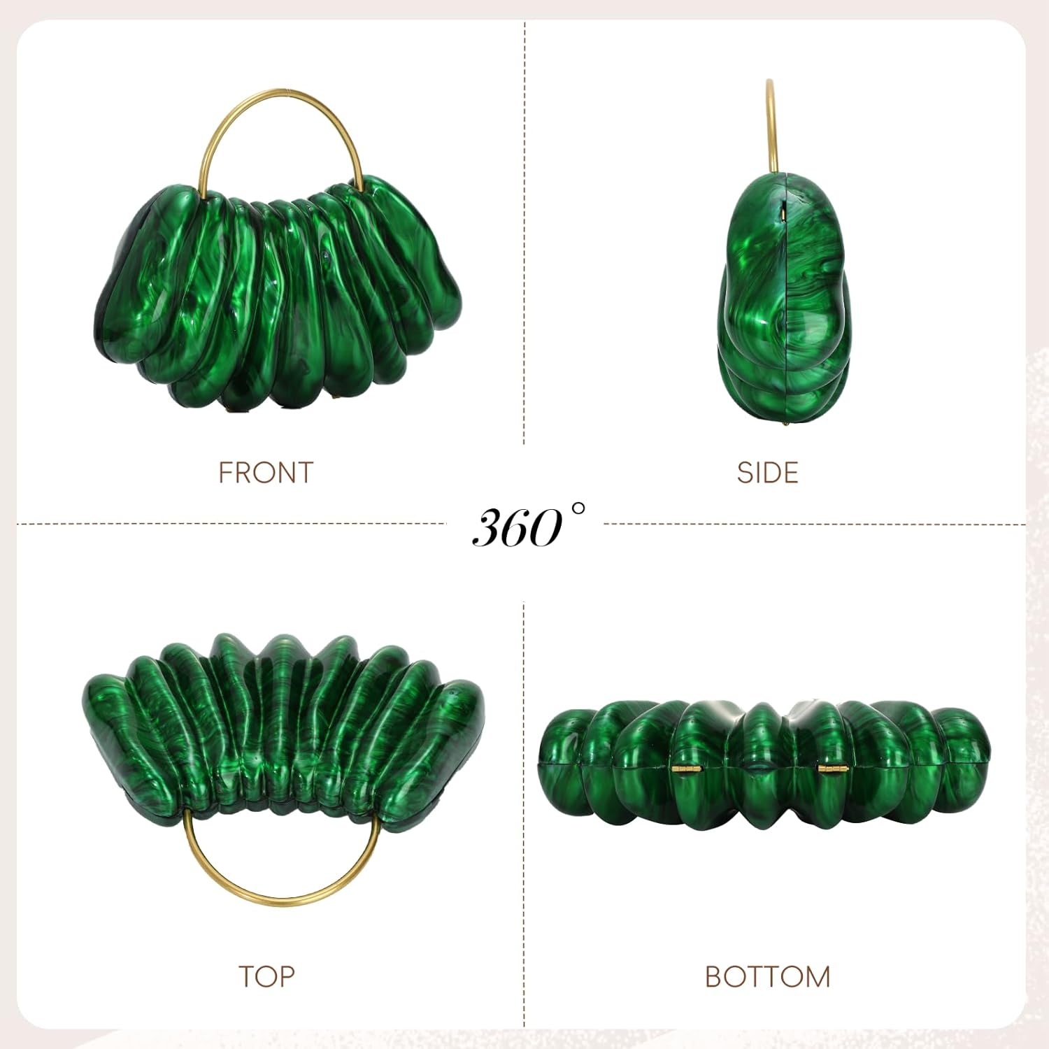 Oweisong Shell Clutch Purse for Women Formal Acrylic Handbag Wedding Bride Evening Bag Unique Chain Party Purse