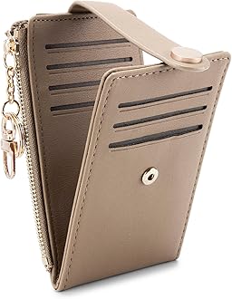 POIUGOYA Slim Wallet for Women,RFID Blocking Bifold Credit Card Holder with Zipper Coin Pocket,ID Window,Keychain