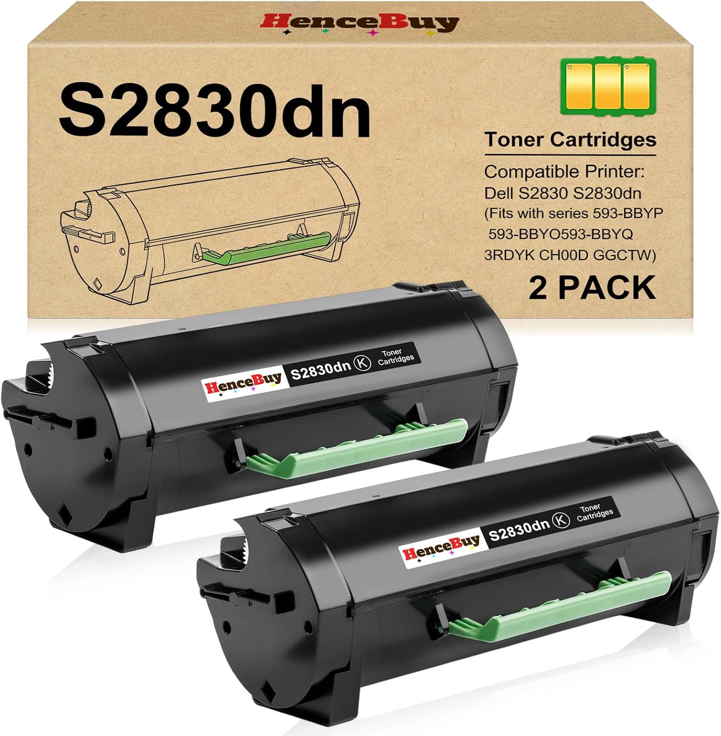 Compatible Toner Cartridge Replacement for S2830 S2830dn GGCTW High Yield Toner Cartridge for Dell S2830 S2830dn 2830dn 2830 Laser Printer Ink All-in-One Copier (Black,2-Pack)