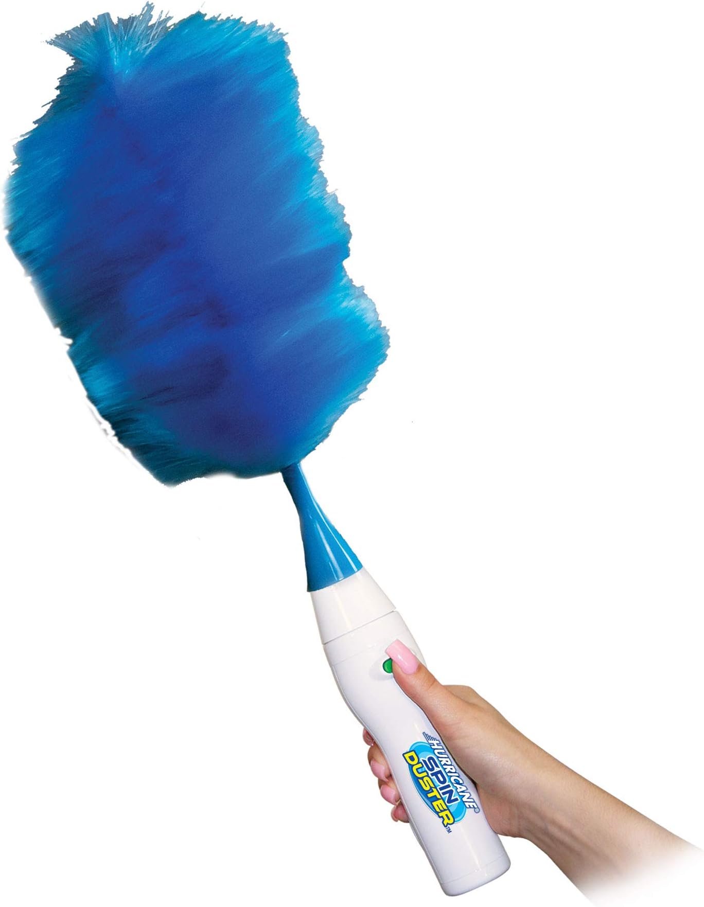 Hurricane Spin Duster Motorized Dust Wand by BulbHead, The Electric Duster That Removes Dust in A Single Spin, Blue and White