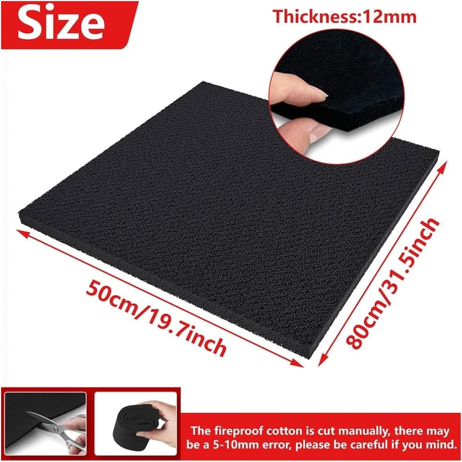 Carbon Felt Welding Blanket Fireproof - 12mm Thick Heat Resistant Pad, Flame Retardant Protective Mat for Soldering Workbench, Welding Workshop, Brazing, Plumbing Projects(50cmx80cm)
