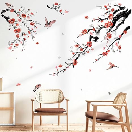 Amazon.com: wondever Watercolor Flower Tree Branch Wall Stickers ...