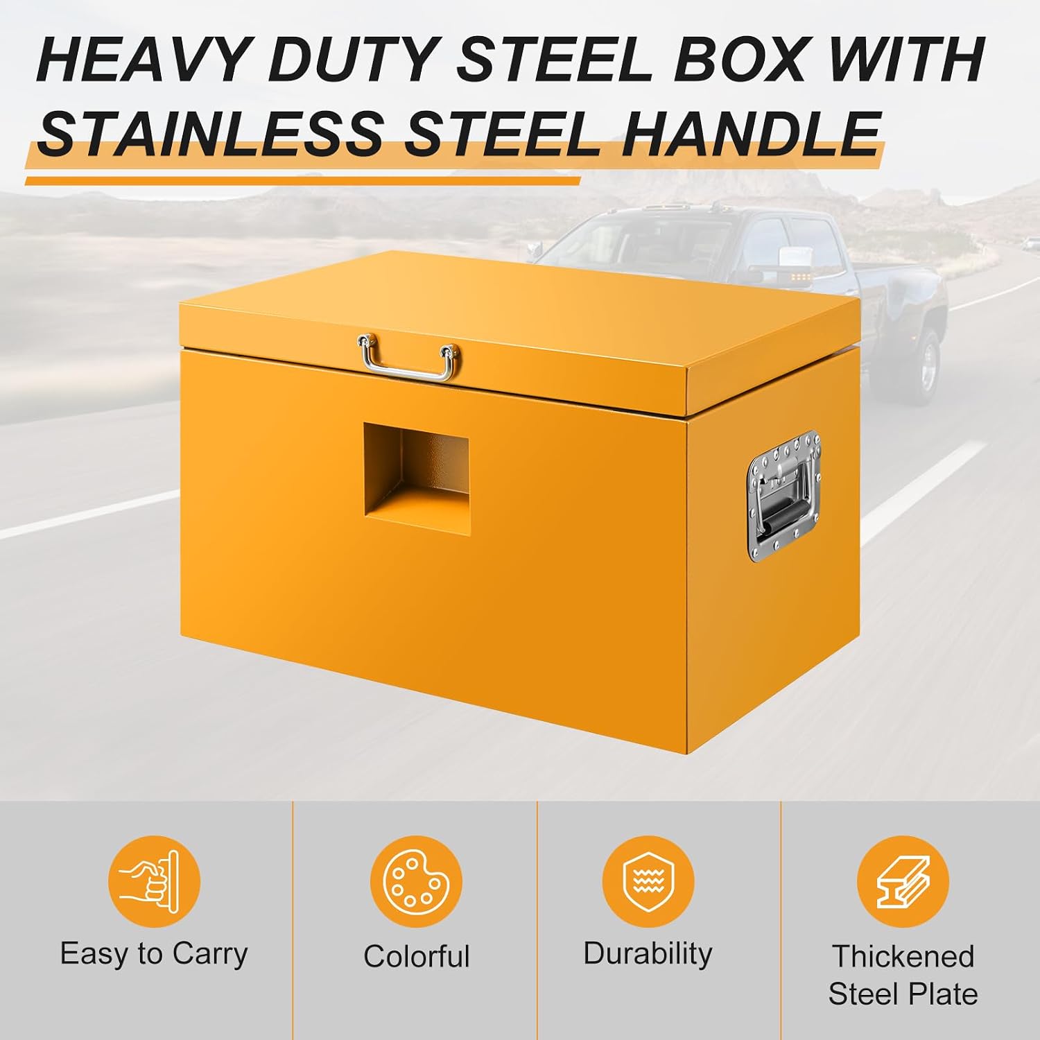 24" Truck Tool Box,Heacy Duty Metal Storage Organizer with Strong locking tongue,Trailer Tongue Box with Safe Hinge, for Truck,Pickup,RV,Garage,Best gift for family and friend,Yellow Power Coating