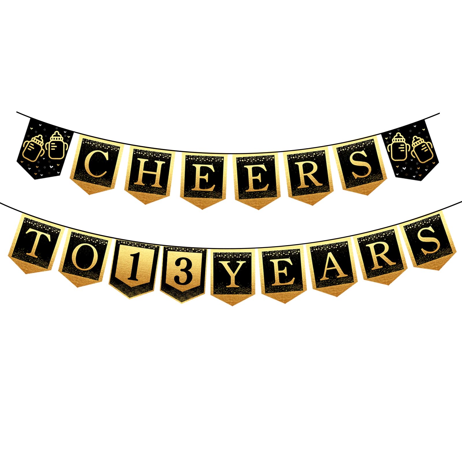 13 Years Loved Banner – Gold Glitzer Wimpelkette Für 13. Geburtstag, Vormontiert, 1,2 M Breit, 3 M Schnur