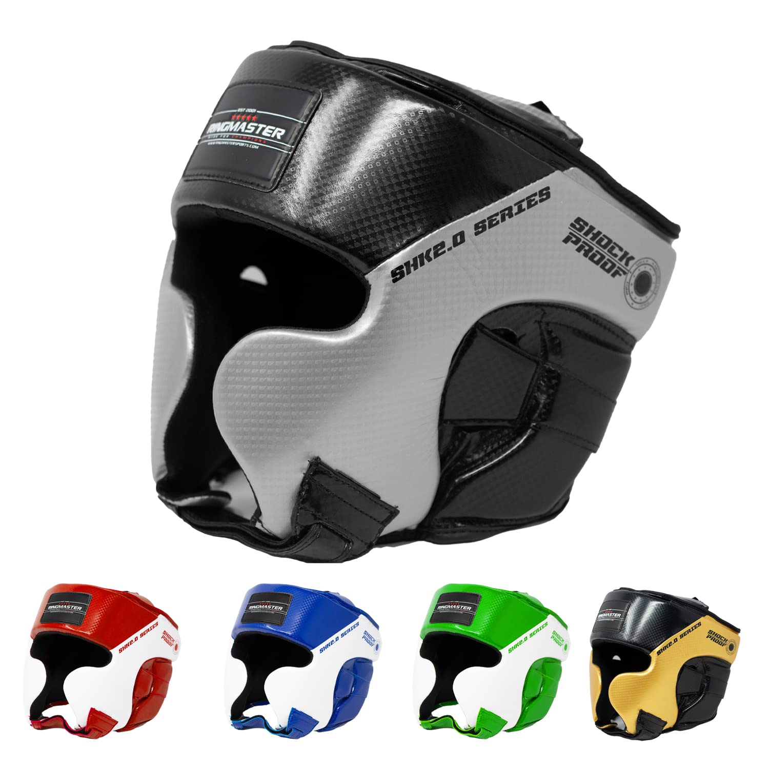 RingMaster Head Guard HeadGear Boxing MMA Martial Arts Kick Protector (Large-XLarge, Silver/Black)