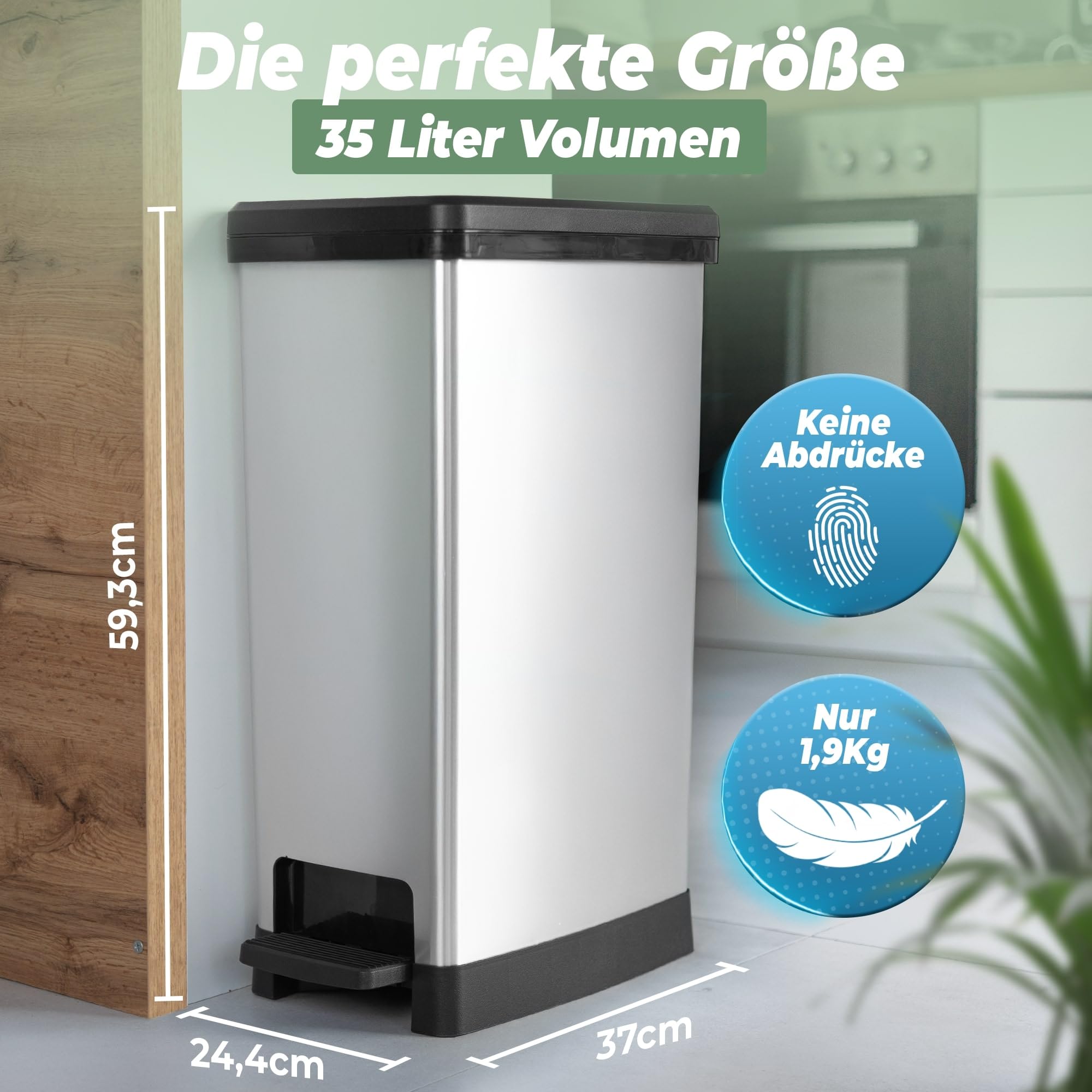Novaliv Großer Mülleimer mit Deckel - 35L Tretmülleimer mit Soft-Close-System - Treteimer Müllbehälter Stabiler Abfalleimer mit Deckel & Fußpedal - Geruchsdichter Mülleimer Küche u.v.m